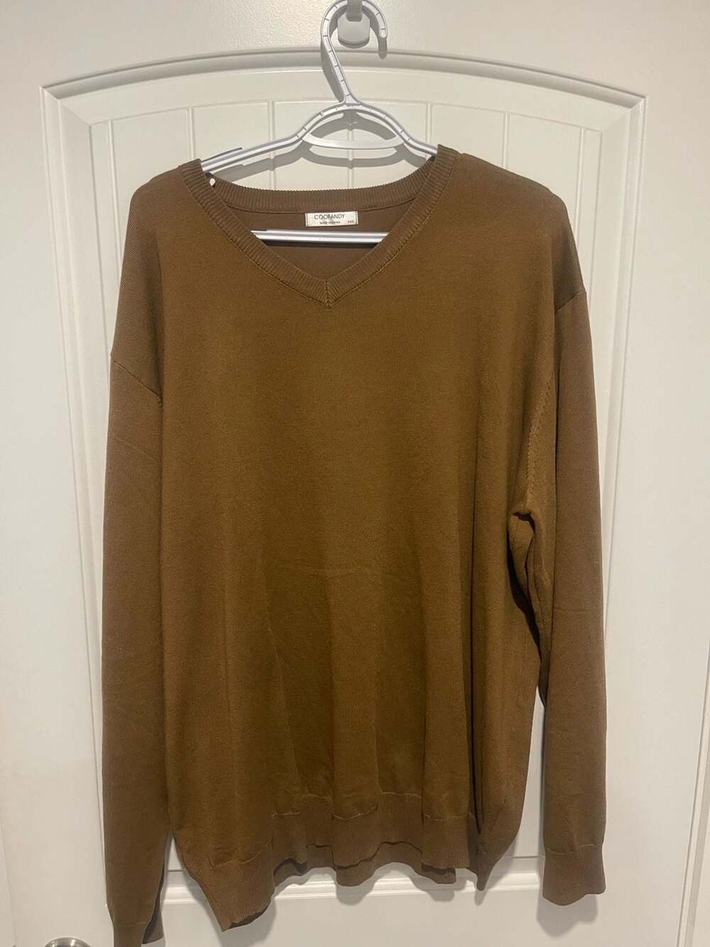 COOFANDY Men's Brown V-Neck Long Sleeve Pullover Sweater